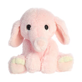 A soft pink elephant plush toy from ebba by Aurora with floppy ears and fine stitched detailing.